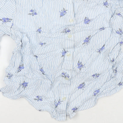 Divided by H&M Womens Blue Striped Viscose Basic Button-Up Size 4 Round Neck