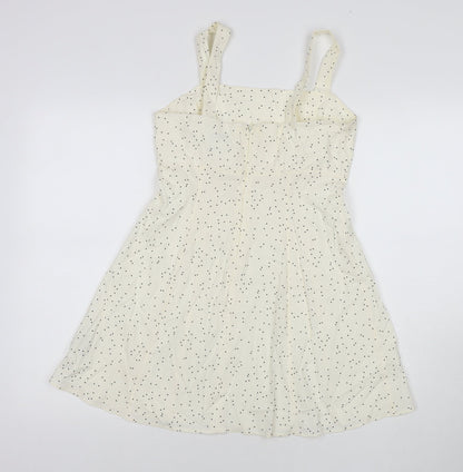 Topshop Womens White Polka Dot Cotton Mini Size 10 Square Neck Zip