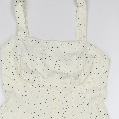 Topshop Womens White Polka Dot Cotton Mini Size 10 Square Neck Zip