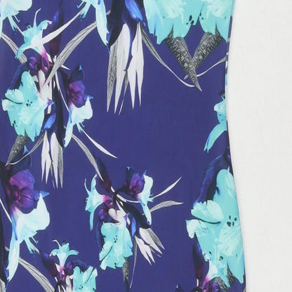 Quiz Womens Blue Floral Polyester Bodycon Size 10 Off the Shoulder Pullover