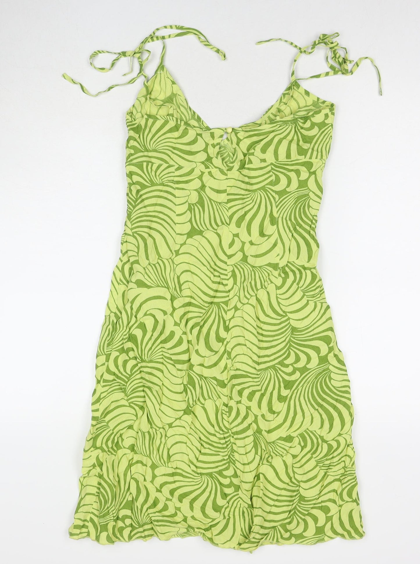 Divided by H&M Womens Green Geometric Viscose Tank Dress Size 10 V-Neck Button
