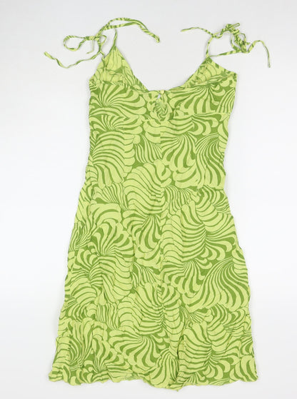 Divided by H&M Womens Green Geometric Viscose Tank Dress Size 10 V-Neck Button
