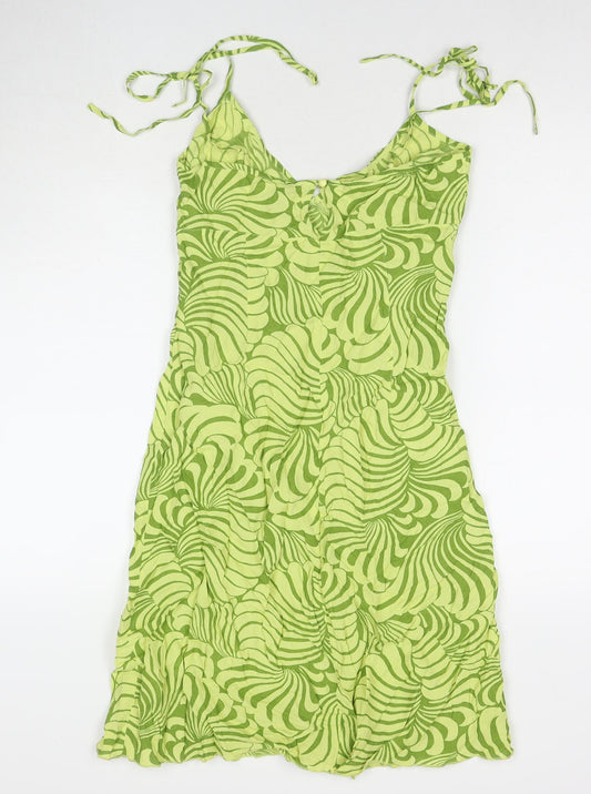 Divided by H&M Womens Green Geometric Viscose Tank Dress Size 10 V-Neck Button