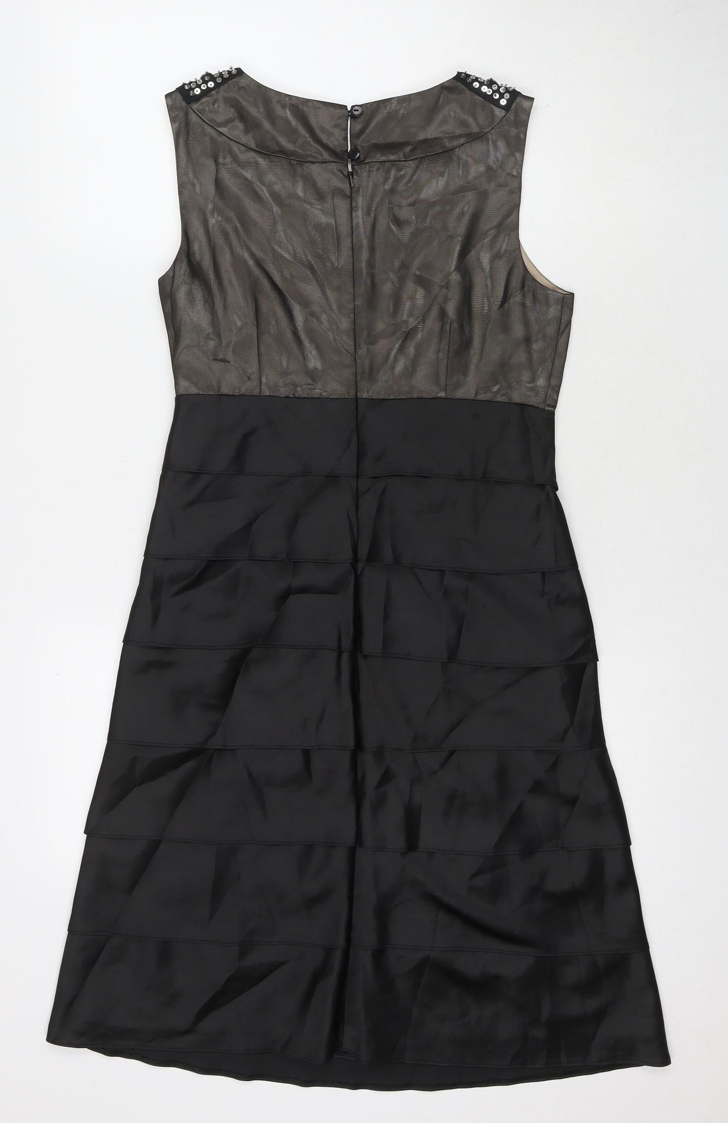 NEXT Womens Black Polyester A-Line Size 8 Round Neck Zip - Jeweled Sequin Detail
