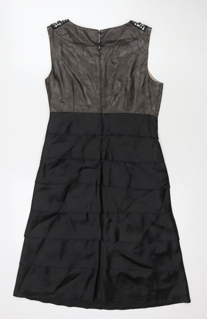 NEXT Womens Black Polyester A-Line Size 8 Round Neck Zip - Jeweled Sequin Detail