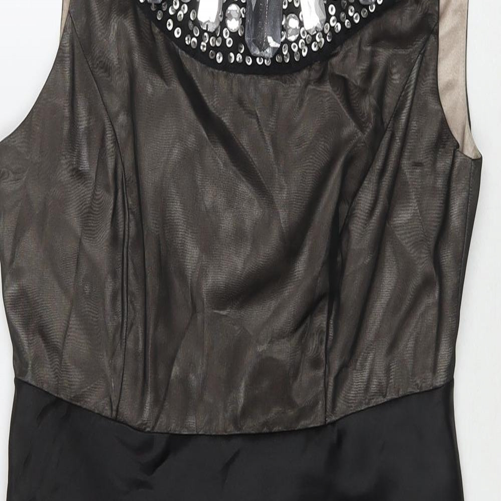 NEXT Womens Black Polyester A-Line Size 8 Round Neck Zip - Jeweled Sequin Detail