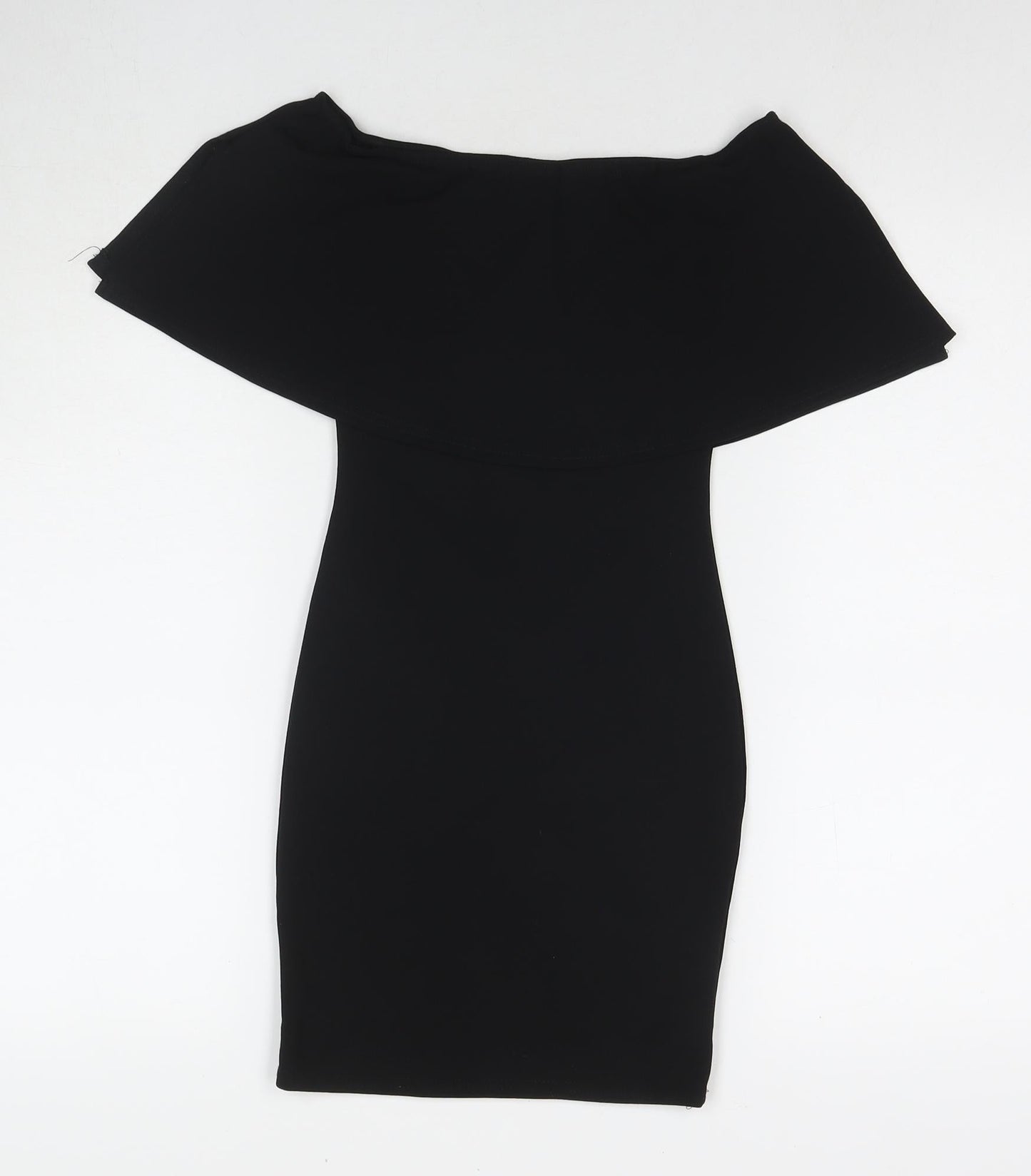 PRETTYLITTLETHING Womens Black Polyester Bodycon Size 4 Off the Shoulder Pullover