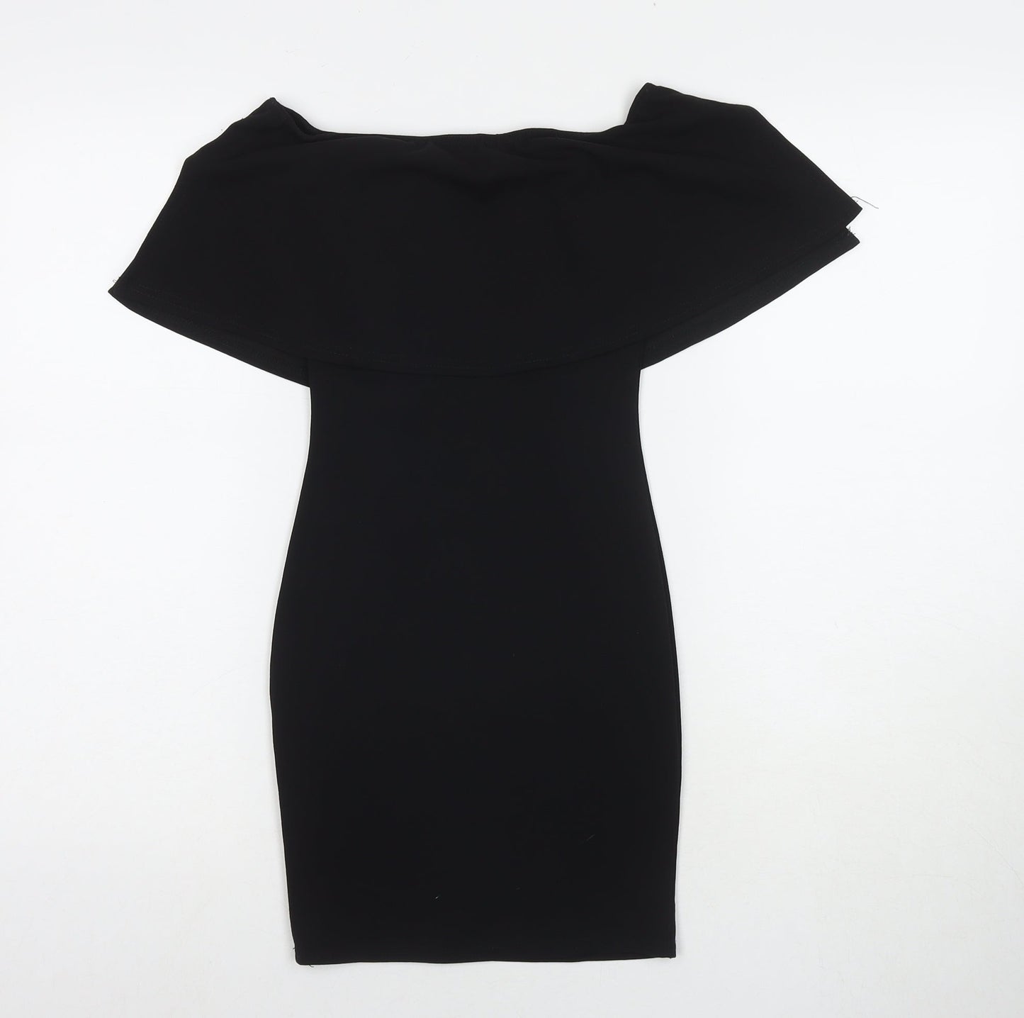 PRETTYLITTLETHING Womens Black Polyester Bodycon Size 4 Off the Shoulder Pullover