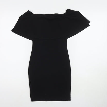 PRETTYLITTLETHING Womens Black Polyester Bodycon Size 4 Off the Shoulder Pullover