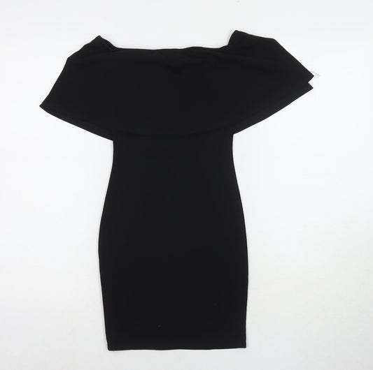 PRETTYLITTLETHING Womens Black Polyester Bodycon Size 4 Off the Shoulder Pullover