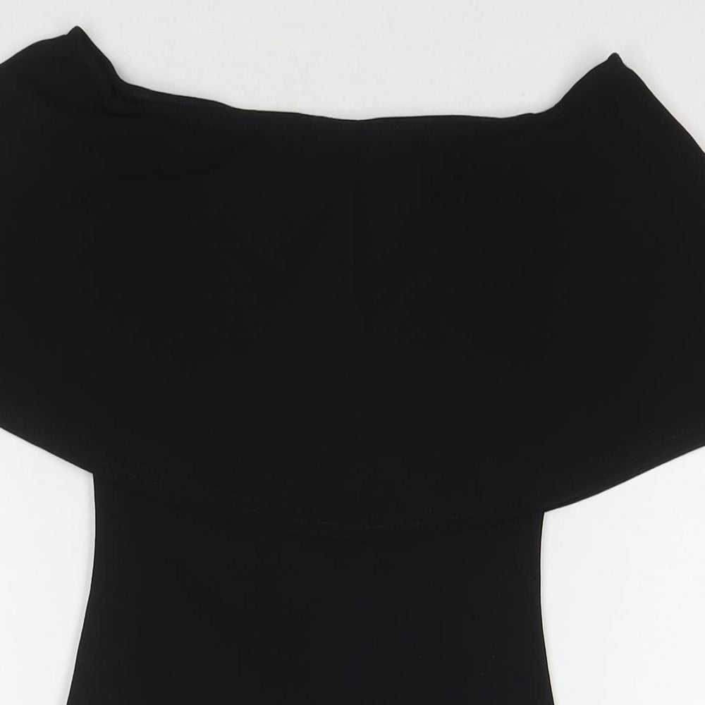 PRETTYLITTLETHING Womens Black Polyester Bodycon Size 4 Off the Shoulder Pullover