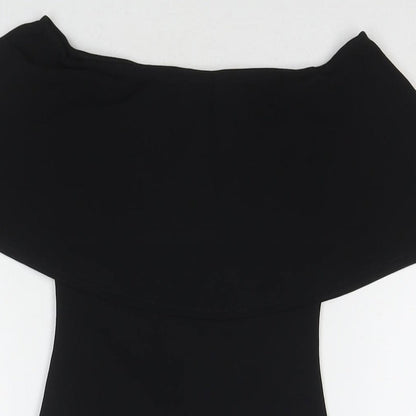 PRETTYLITTLETHING Womens Black Polyester Bodycon Size 4 Off the Shoulder Pullover
