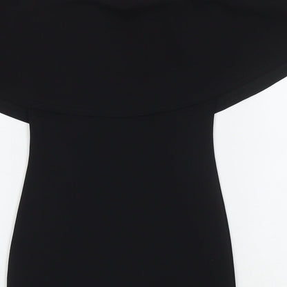 PRETTYLITTLETHING Womens Black Polyester Bodycon Size 4 Off the Shoulder Pullover