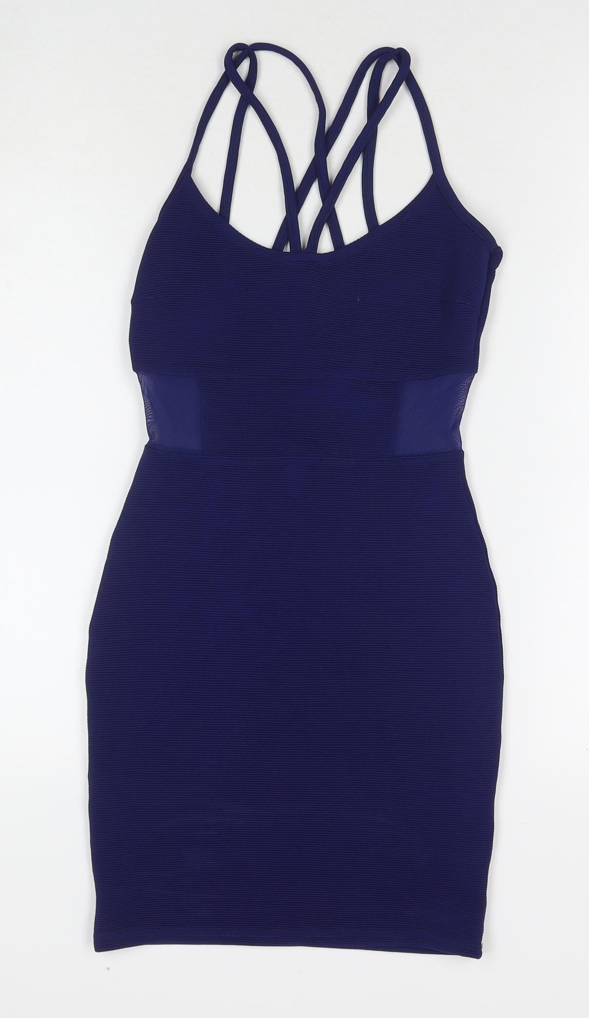 Miss Selfridge Womens Blue Polyester Bodycon Size 4 Round Neck Pullover