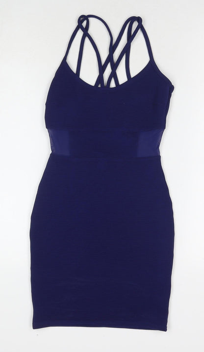 Miss Selfridge Womens Blue Polyester Bodycon Size 4 Round Neck Pullover