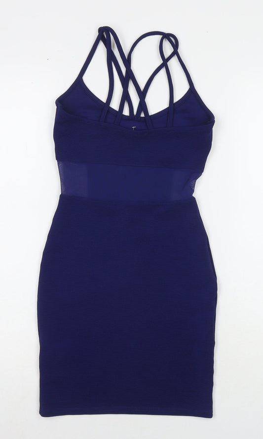 Miss Selfridge Womens Blue Polyester Bodycon Size 4 Round Neck Pullover