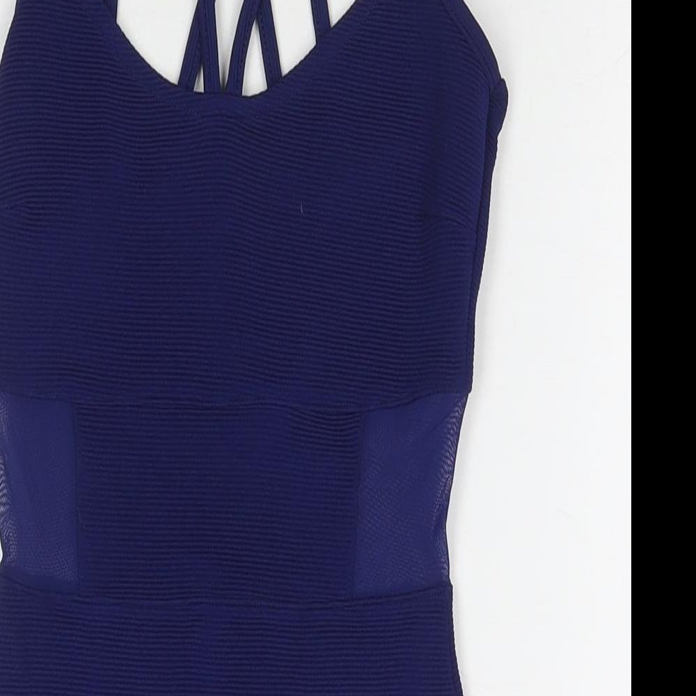 Miss Selfridge Womens Blue Polyester Bodycon Size 4 Round Neck Pullover
