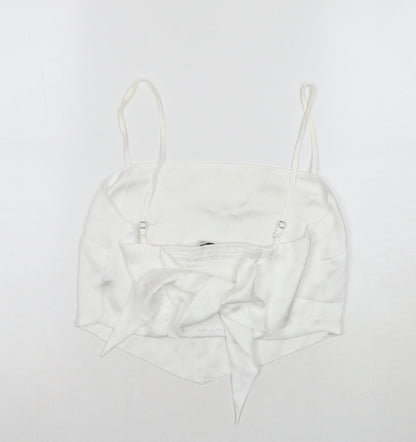 Stradivarius Womens White Polyester Cropped Tank Size L Square Neck