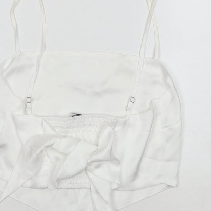 Stradivarius Womens White Polyester Cropped Tank Size L Square Neck