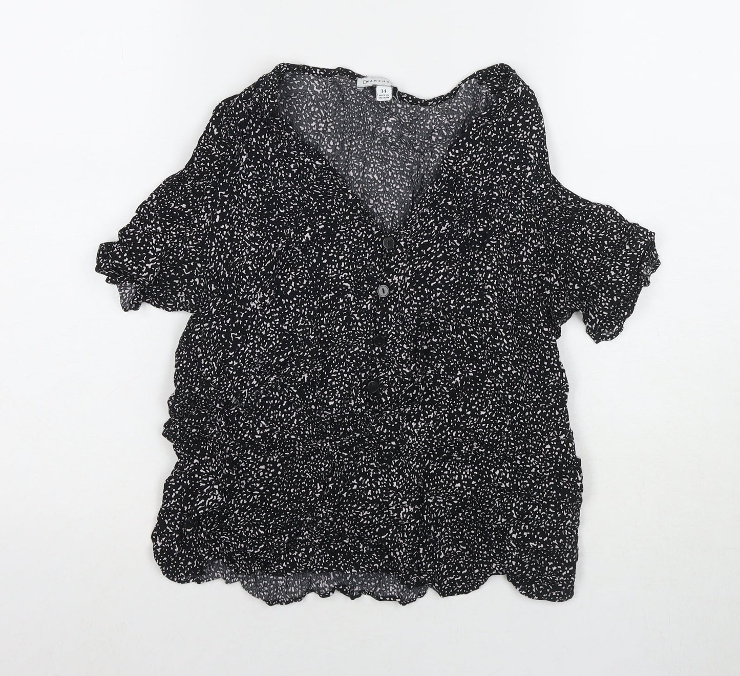 Womens UK Size 14 Warehouse Black Basic Blouse