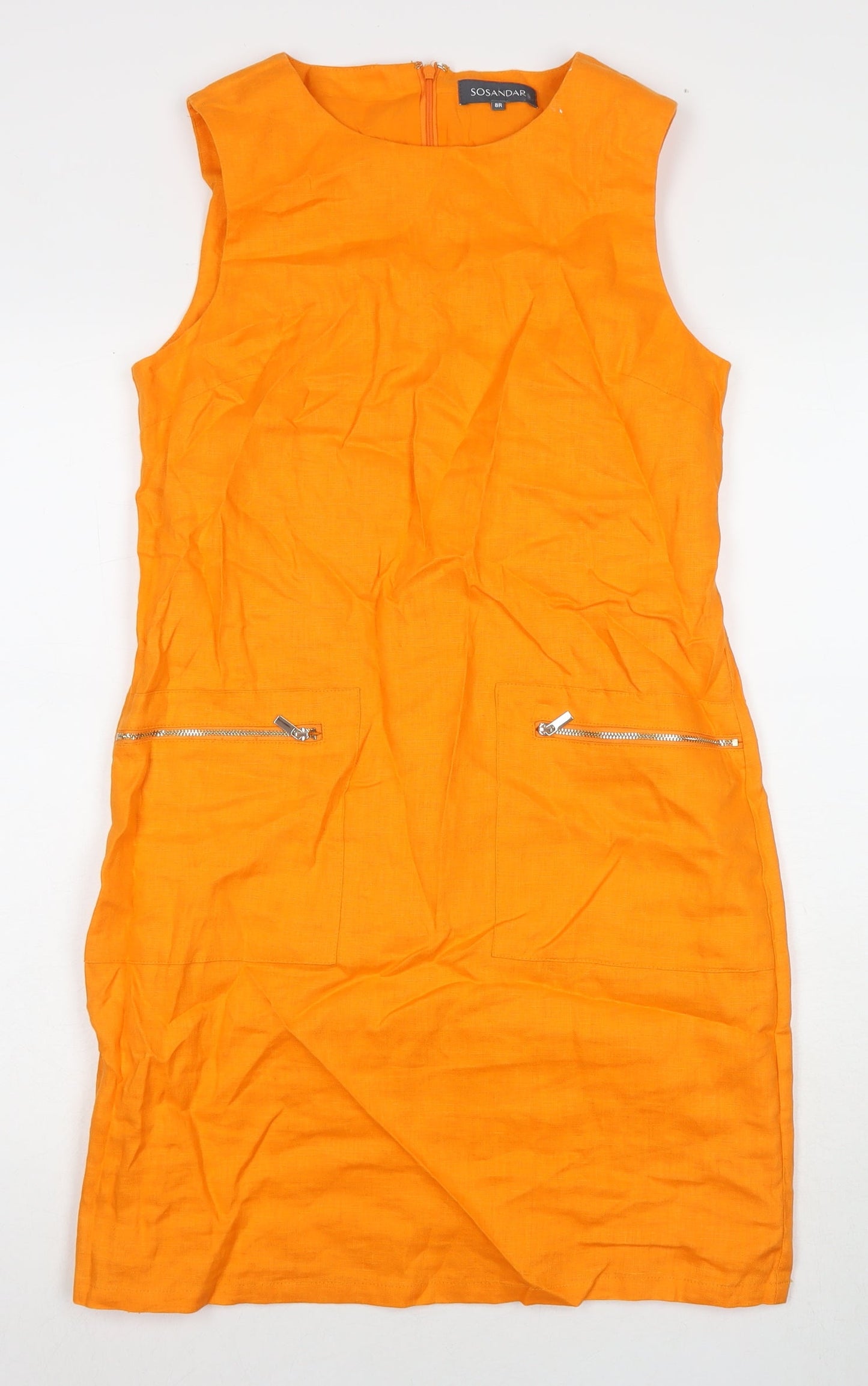 Sosander Womens Orange Polyester A-Line Size 8 Round Neck Zip