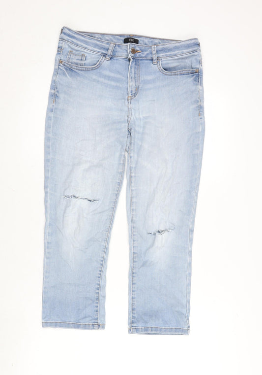 F&F Womens Blue Cotton Blend Cropped Jeans Size 10 L22.5 in Regular Zip