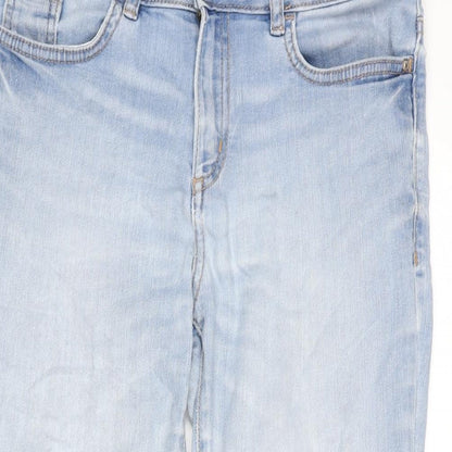 F&F Womens Blue Cotton Blend Cropped Jeans Size 10 L22.5 in Regular Zip