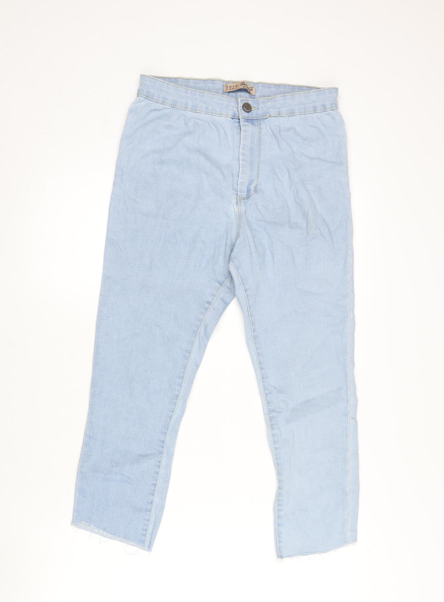 Denim & Co. Womens Blue Cotton Blend Cropped Jeans Size 12 L21.5 in Regular Zip - Raw Hem