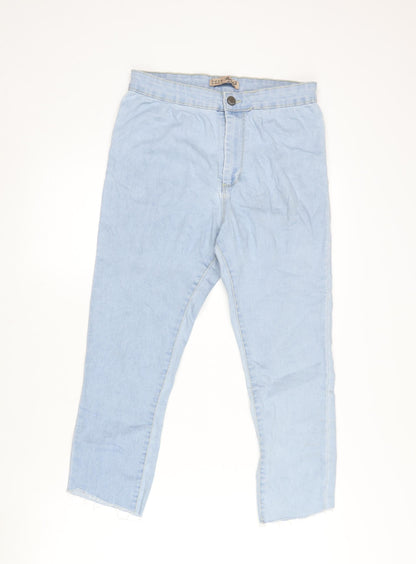 Denim & Co. Womens Blue Cotton Blend Cropped Jeans Size 12 L21.5 in Regular Zip - Raw Hem