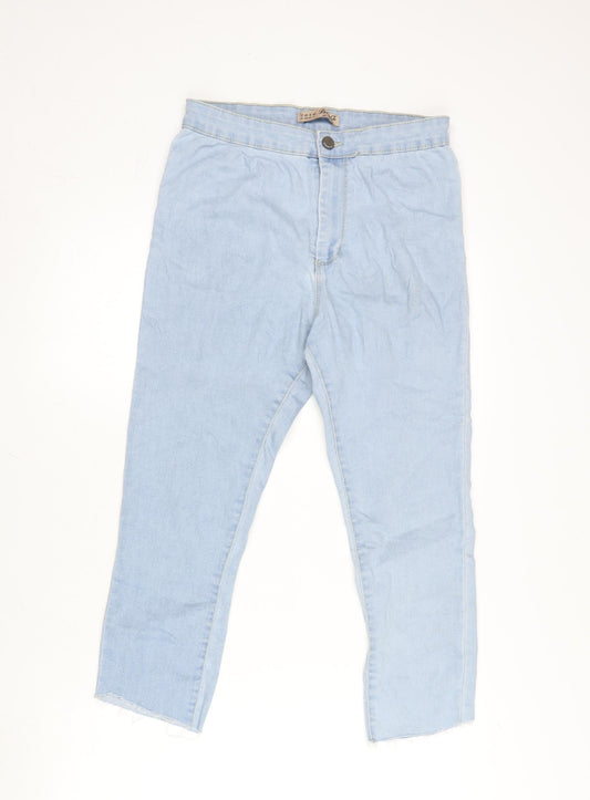 Denim & Co. Womens Blue Cotton Blend Cropped Jeans Size 12 L21.5 in Regular Zip - Raw Hem