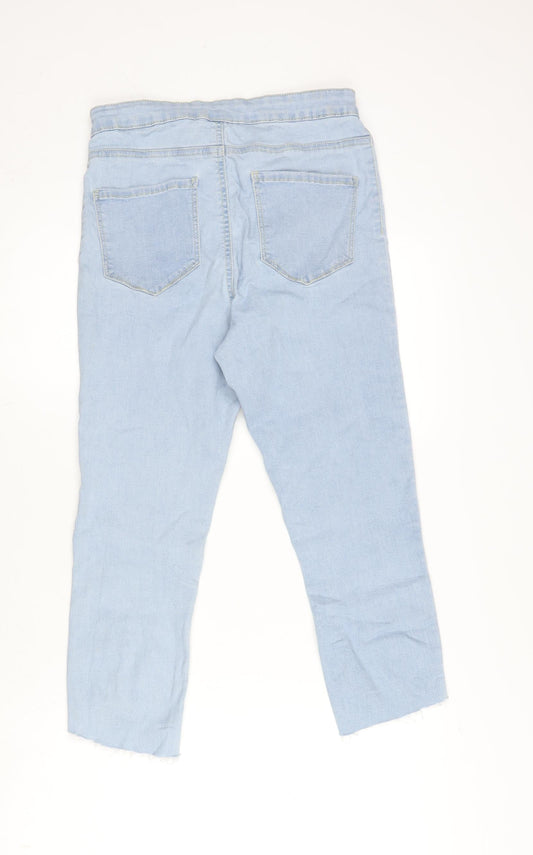 Denim & Co. Womens Blue Cotton Blend Cropped Jeans Size 12 L21.5 in Regular Zip - Raw Hem