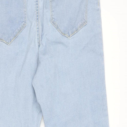 Denim & Co. Womens Blue Cotton Blend Cropped Jeans Size 12 L21.5 in Regular Zip - Raw Hem