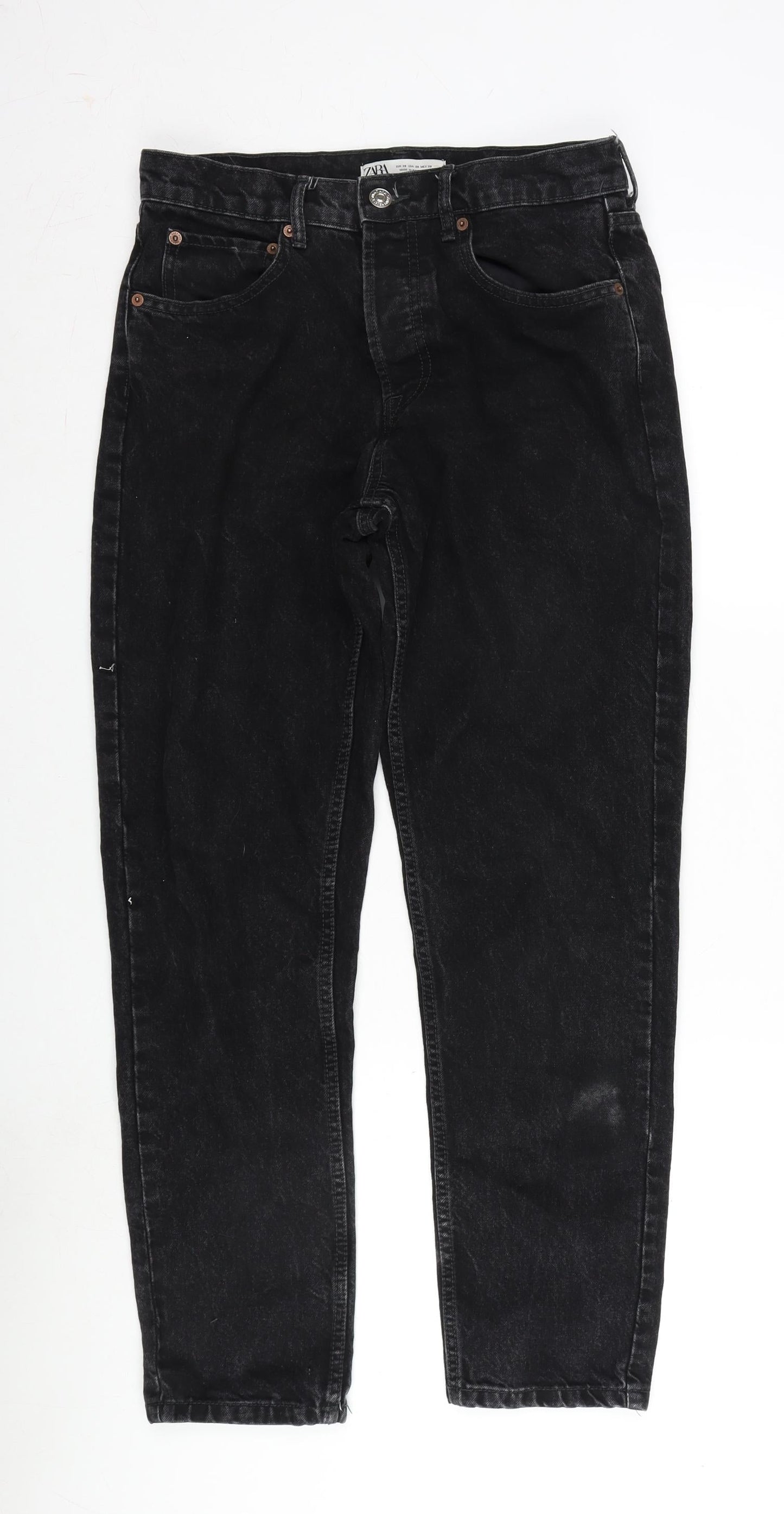 Zara Mens Grey Cotton Blend Straight Jeans Size 38 in L28 in Regular Zip