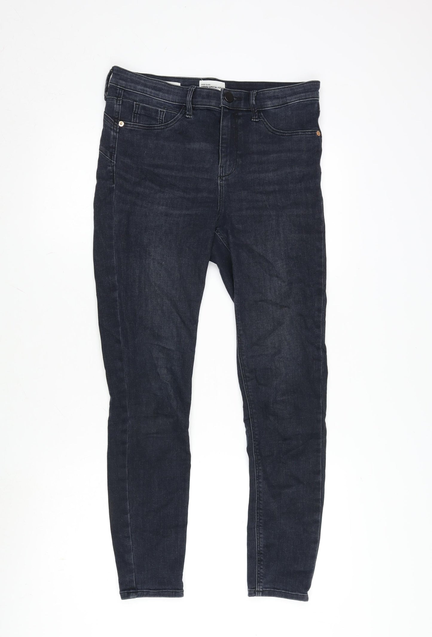 River Island Womens Blue Cotton Blend Tapered Jeans Size 12 L26 in Regular Zip