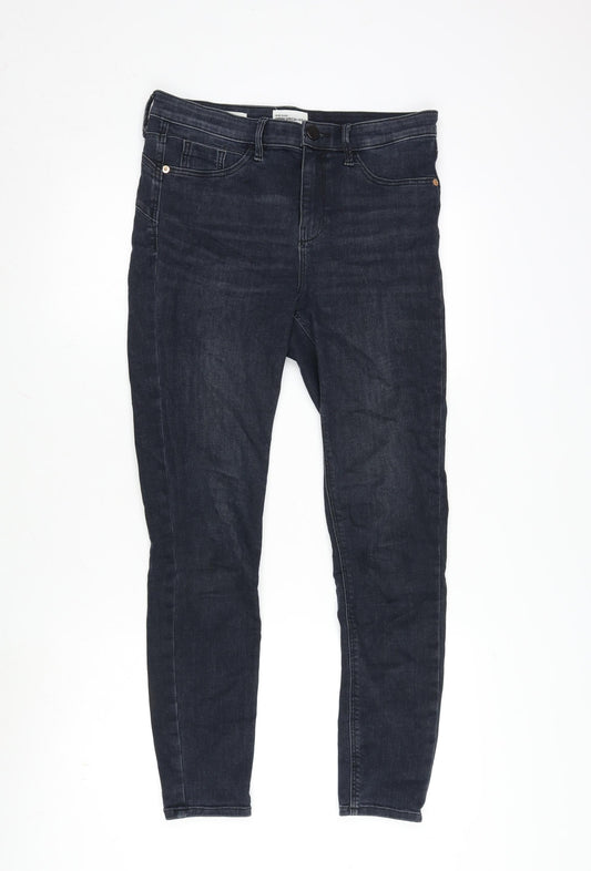 River Island Womens Blue Cotton Blend Tapered Jeans Size 12 L26 in Regular Zip