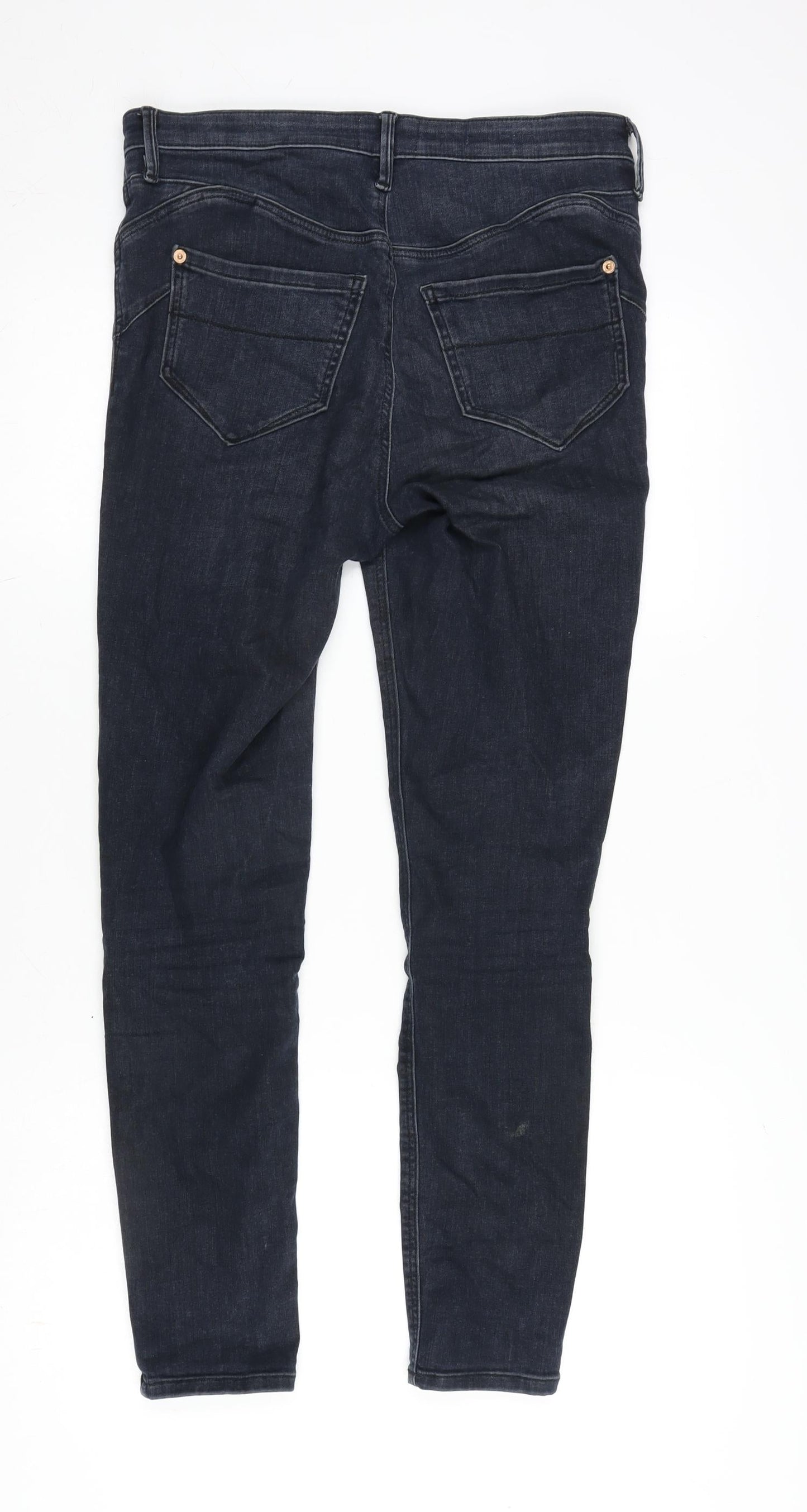 River Island Womens Blue Cotton Blend Tapered Jeans Size 12 L26 in Regular Zip