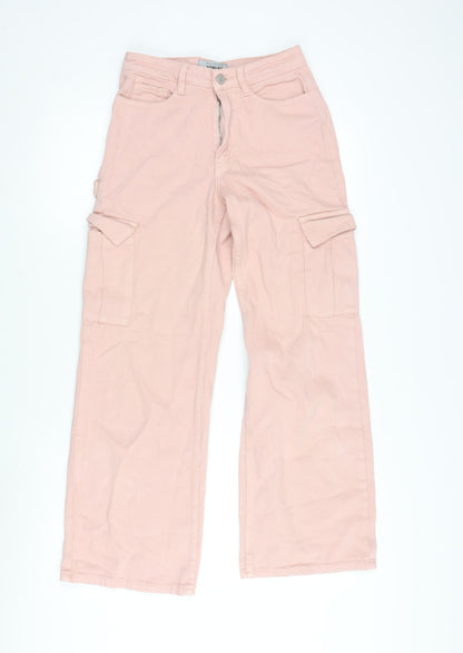 New Look Womens Pink Cotton Wide-Leg Jeans Size 6 L29 in Regular Zip