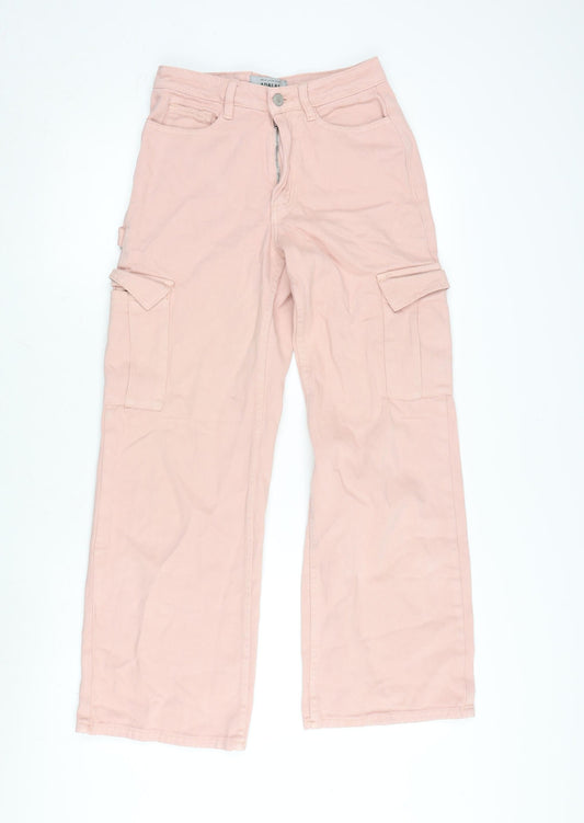 New Look Womens Pink Cotton Wide-Leg Jeans Size 6 L29 in Regular Zip