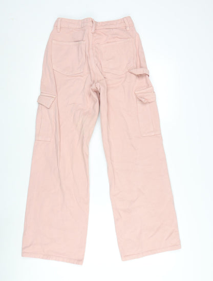 New Look Womens Pink Cotton Wide-Leg Jeans Size 6 L29 in Regular Zip