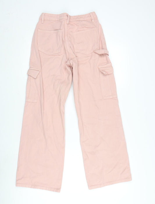 New Look Womens Pink Cotton Wide-Leg Jeans Size 6 L29 in Regular Zip