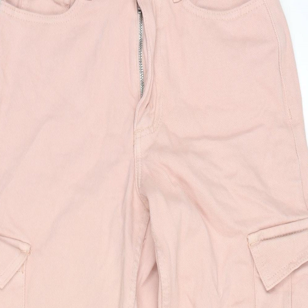 New Look Womens Pink Cotton Wide-Leg Jeans Size 6 L29 in Regular Zip