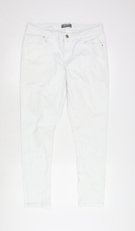 Dorothy Perkins Womens White Cotton Blend Straight Jeans Size 12 L27 in Regular Zip