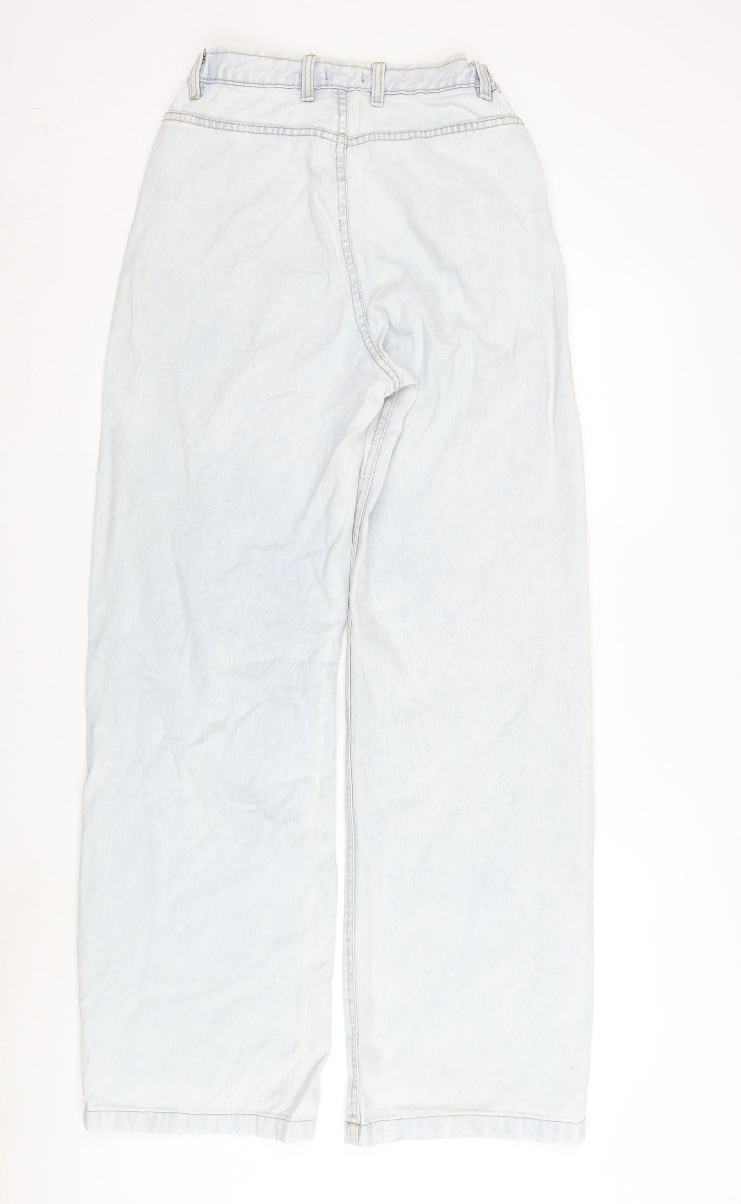 Boohoo Womens Blue Cotton Blend Wide-Leg Jeans Size 10 L33 in Regular Zip