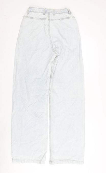 Boohoo Womens Blue Cotton Blend Wide-Leg Jeans Size 10 L33 in Regular Zip