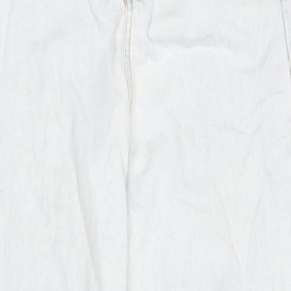 Boohoo Womens Blue Cotton Blend Wide-Leg Jeans Size 10 L33 in Regular Zip