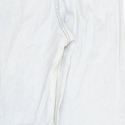 Boohoo Womens Blue Cotton Blend Wide-Leg Jeans Size 10 L33 in Regular Zip