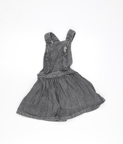 Mini Club Girls Grey Cotton Pinafore/Dungaree Dress Size 18-24 Months Square Neck