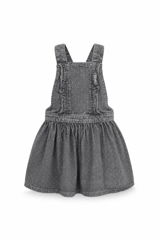Mini Club Girls Grey Cotton Pinafore/Dungaree Dress Size 18-24 Months Square Neck