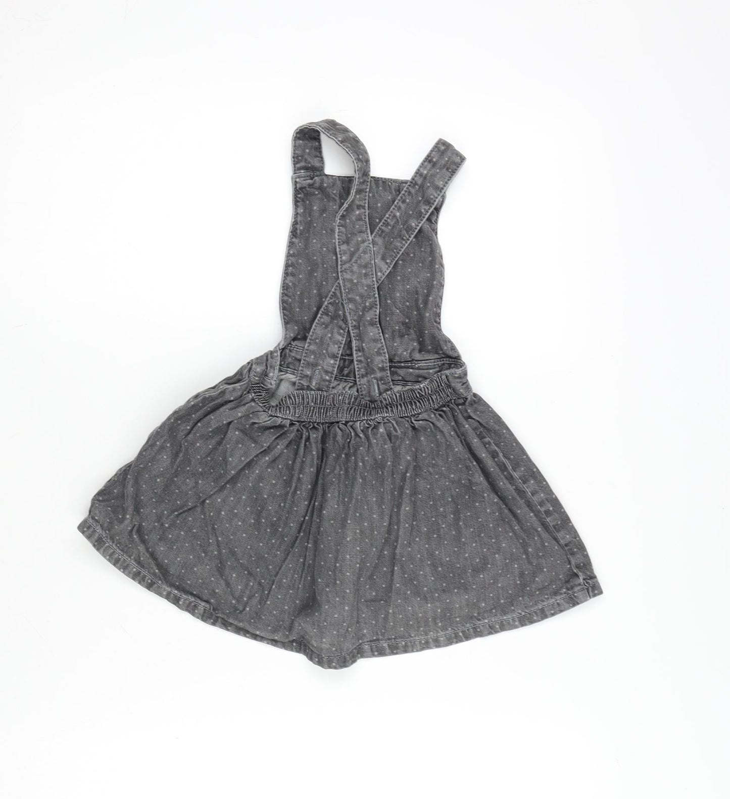 Mini Club Girls Grey Cotton Pinafore/Dungaree Dress Size 18-24 Months Square Neck