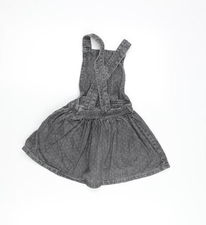 Mini Club Girls Grey Cotton Pinafore/Dungaree Dress Size 18-24 Months Square Neck
